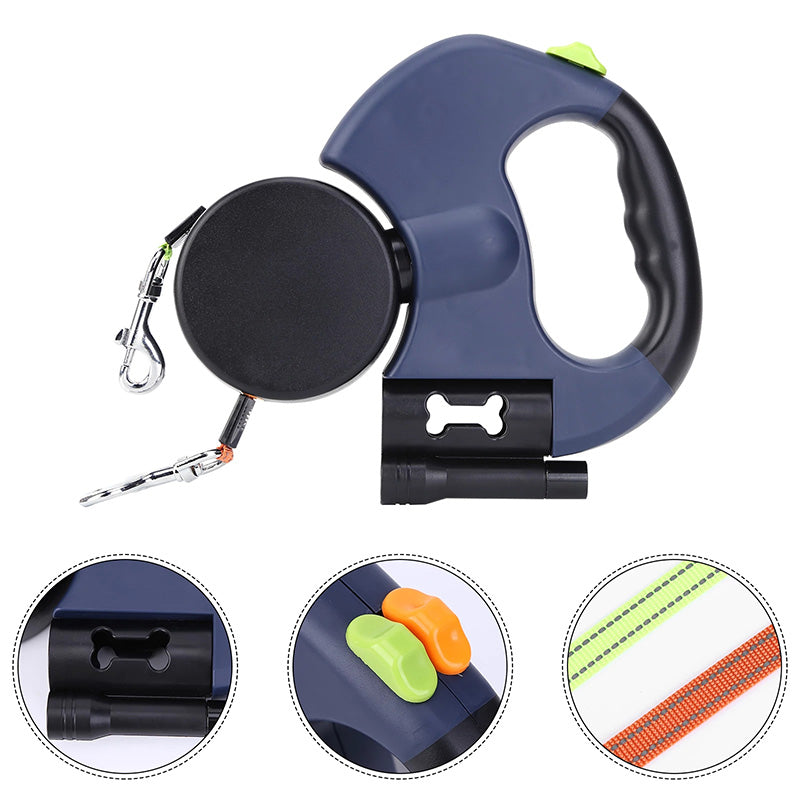 NightLeash, laisse rétractable pour chien avec lampe de poche intégrée, longueur réglable, poignée ergonomique pour des promenades en toute sécurité.