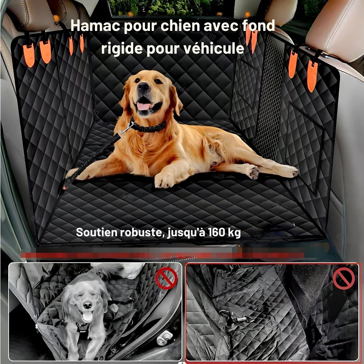 Housse de siège auto CarProtect pour chien, en tissu Oxford imperméable, avec fond rigide, fenêtre en maille, et base antidérapante, pour des trajets confortables et sécurisés.