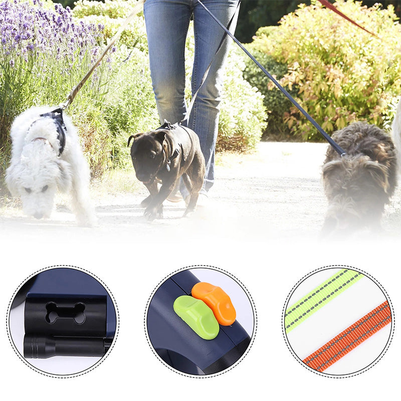 NightLeash, laisse rétractable pour chien avec lampe de poche intégrée, longueur réglable, poignée ergonomique pour des promenades en toute sécurité.