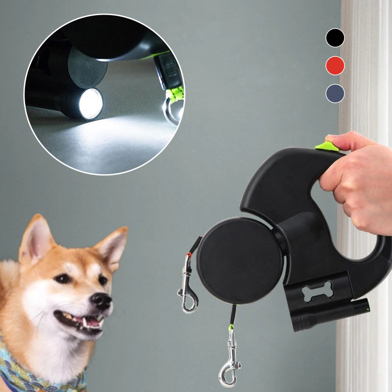 NightLeash, laisse rétractable pour chien avec lampe de poche intégrée, longueur réglable, poignée ergonomique pour des promenades en toute sécurité.