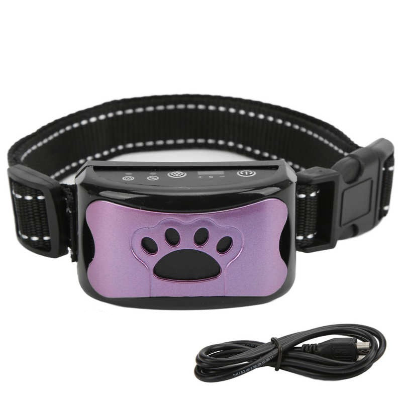 Collier anti-aboiement BarkControl pour chien, avec technologie de vibrations et ultrasons, sans douleur, ajustable et rechargeable par USB.