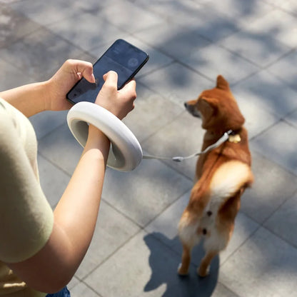 Chien promené avec la laisse intelligente FlexiWalk, équipée d’un éclairage LED intégré et d’une poignée ergonomique pour un confort et une sécurité optimaux.