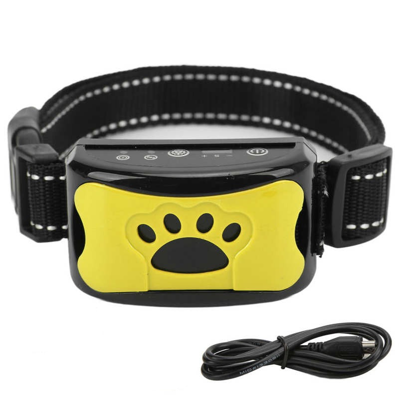 Collier anti-aboiement BarkControl pour chien, avec technologie de vibrations et ultrasons, sans douleur, ajustable et rechargeable par USB.