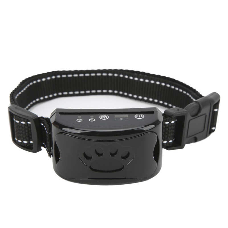 Collier anti-aboiement BarkControl pour chien, avec technologie de vibrations et ultrasons, sans douleur, ajustable et rechargeable par USB.