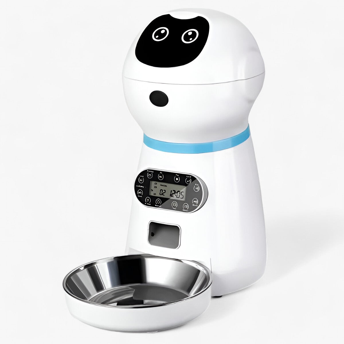 Distributeur automatique SmartFeeder pour animaux, avec minuteur programmable et message vocal personnalisé. Grande capacité de stockage et nettoyage facile.