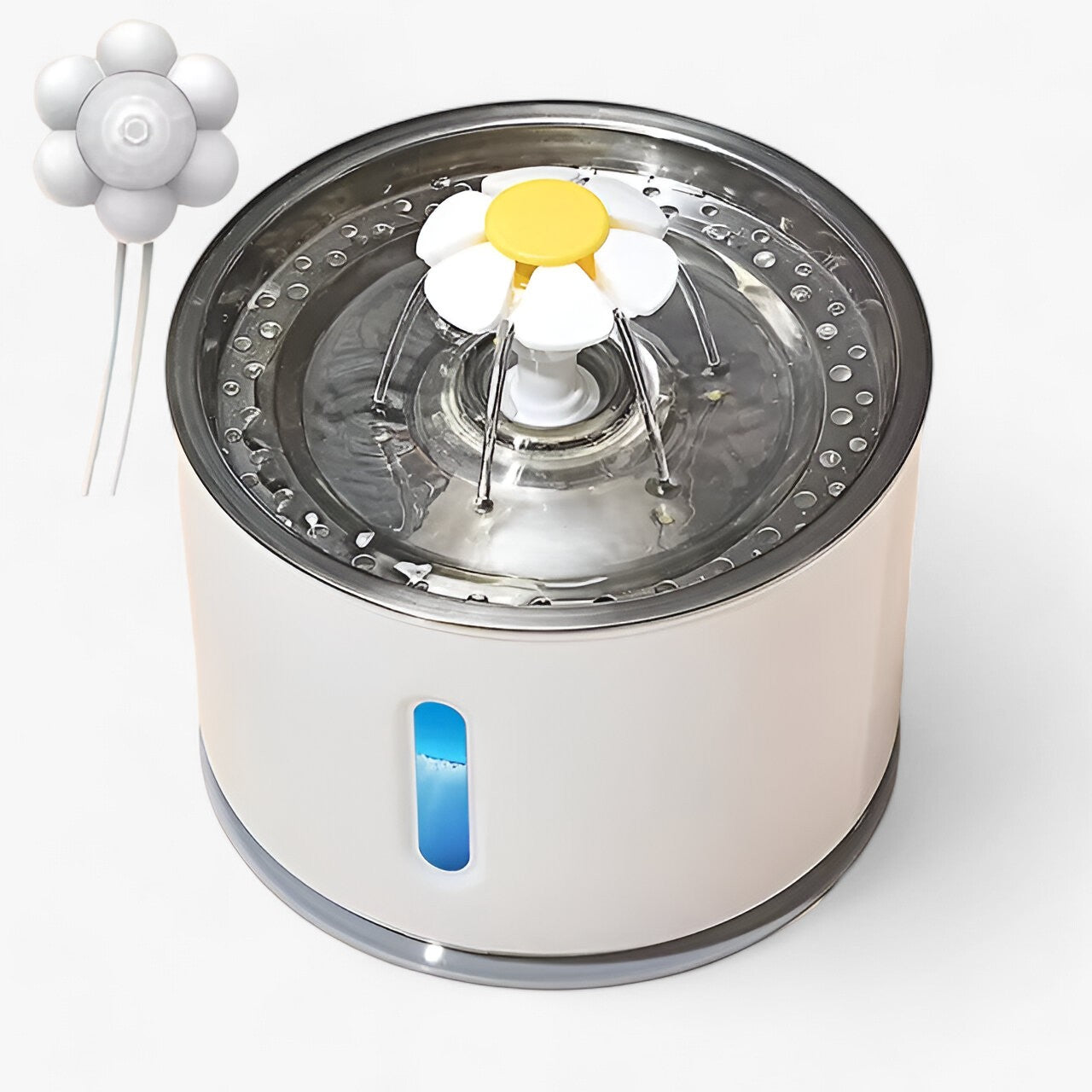 Fontaine à eau automatique AquaFlow pour animaux, flux d'eau apaisant et filtré, encourageant une hydratation optimale, sans BPA et silencieuse.