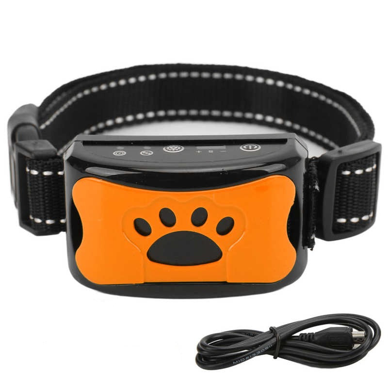 Collier anti-aboiement BarkControl pour chien, avec technologie de vibrations et ultrasons, sans douleur, ajustable et rechargeable par USB.