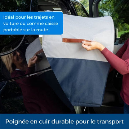 Sac de voyage TravelMate, cadre en aluminium, coussin imperméable et poches de rangement, parfait pour les trajets en voiture.